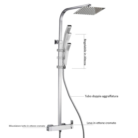 Colonna doccia con miscelatore a due uscite soffione e doccette Boitè