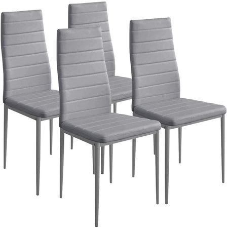 Sedia Moderna 4pz Metallo Verniciato Pelle Ecologica Sala Pranzo Cucina Grigio