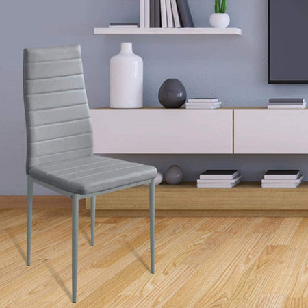 Sedia Moderna 4pz Metallo Verniciato Pelle Ecologica Sala Pranzo Cucina Grigio
