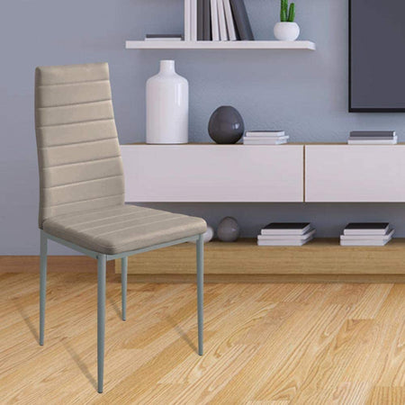 Sedia Moderna 4pz Metallo Verniciato Pelle Ecologica Sala Pranzo Cucina Tortora