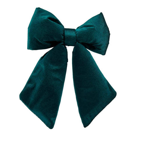 Fiocco in velluto imbottito decorazione natalizia per albero e ghirlanda dietro porta