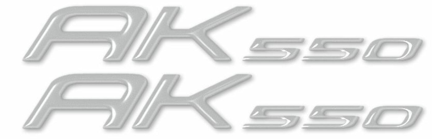 2 ADESIVI/STICKERS in RESINA gel 3D SCRITTA AK 550 per SCOOTER KIMCO AK550 new