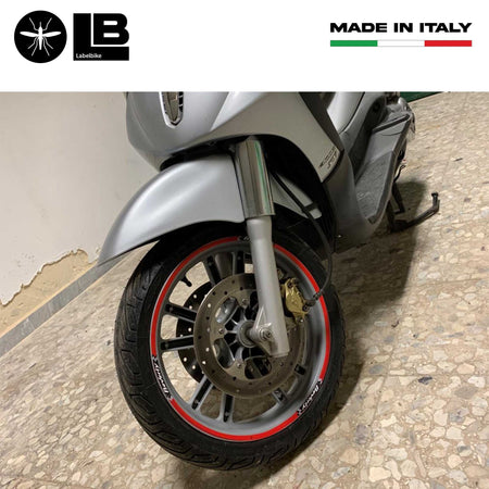 KIT STRISCE ADESIVE CERCHI compatibili per SCOOTER PIAGGIO BEVERLY Rosse-Bianche