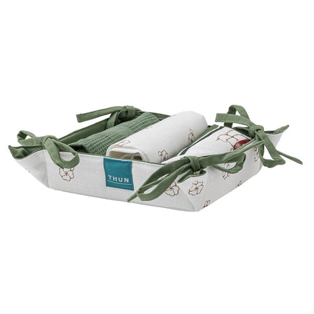 THUN® Confezione Regalo 3 Strofinacci e Cestino Gnomes Sage Green 2411S24