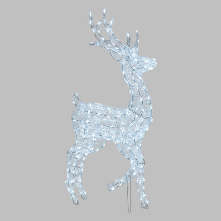 Renna luminosa con zampa alzata in acrilico luce a led bianco freddo h125 cm