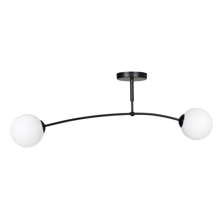 Plafoniera Moderna 2 Luci Pregos In Acciaio Nero E Vetri A Sfera In Bianco