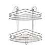 Mensola Angolare Bagno 2Piani Acciaio Cromato Montaggio Fisher o Ventosa 20x20 H26.5cm
