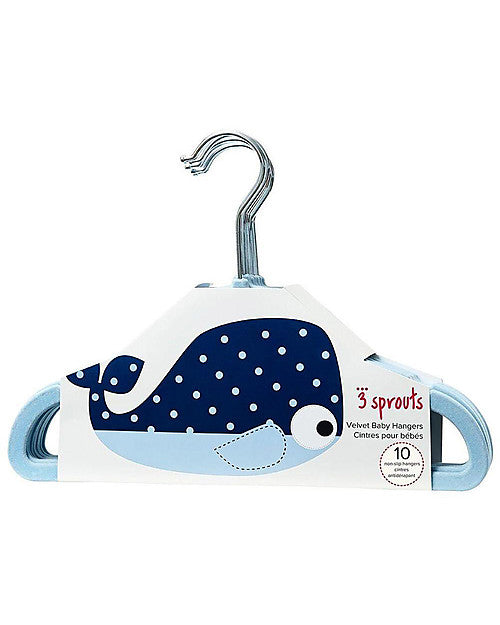 Pacco da 10 Grucce, Velluto - Balena Blu 3 Sprouts