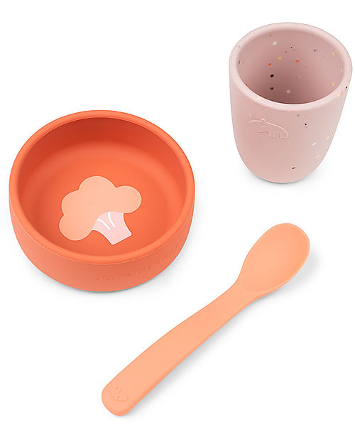 Set Pappa - Ciotola/Tazza e Cucchiaio - Papaya - 100% Silicone Alimen Done By Deer