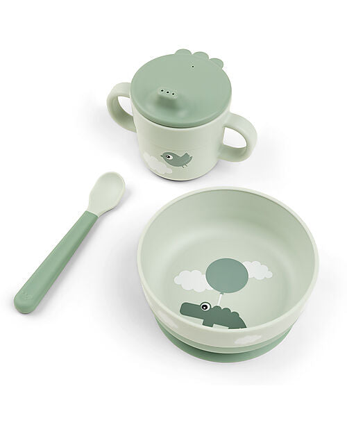 Set Pappa Foodie - Ciotola Tazza e Cucchiaio - Happy Clouds - Verde - Done By Deer