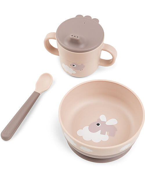 Set Pappa Foodie - Ciotola Tazza e Cucchiaio - Happy Clouds - Rosa Cip Done By Deer
