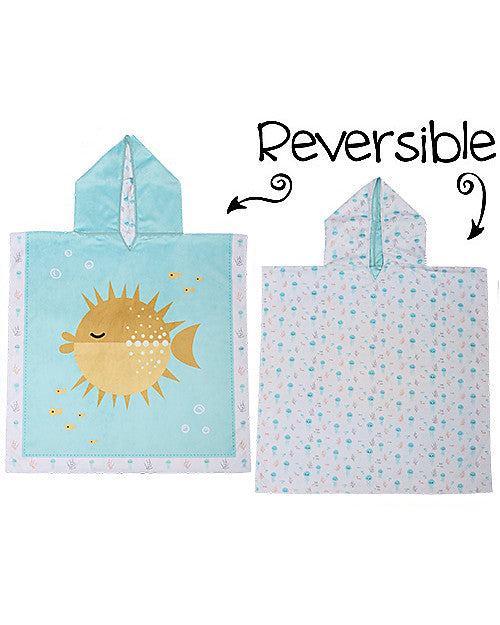 Accappatoio Poncho Reversibile - Pesce+Medusa (2-6 anni) - 61 x 61 cm FlapJackKids
