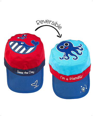Berretto Visiera Estivo Anti-UV SPF 50 - Balena+Piovra - 100% cotone FlapJackKids