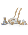 Carrello Primi Passi - Azzurro - con 20 Blocchi - Legno di Faggio Cert Label Label