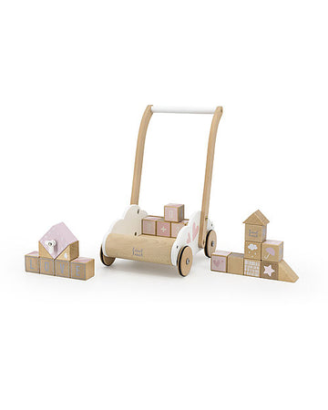 Carrello Primi Passi - Rosa - con 20 Blocchi - Legno di Faggio Certifi Label Label