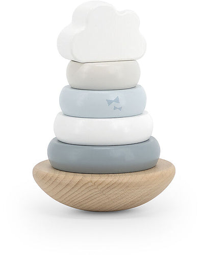 Torre Anelli Impilabili in Legno - Azzurro - Legno di Faggio Certifica Label Label