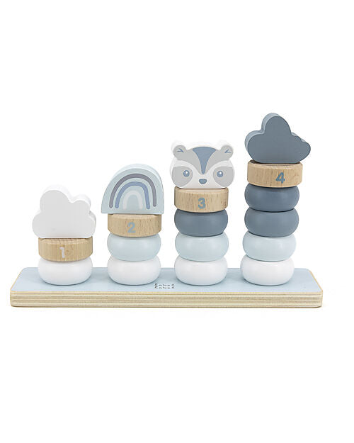 Anelli Impilabili in Legno - Azzurro - Quattro Torri Crescenti - Legno Label Label
