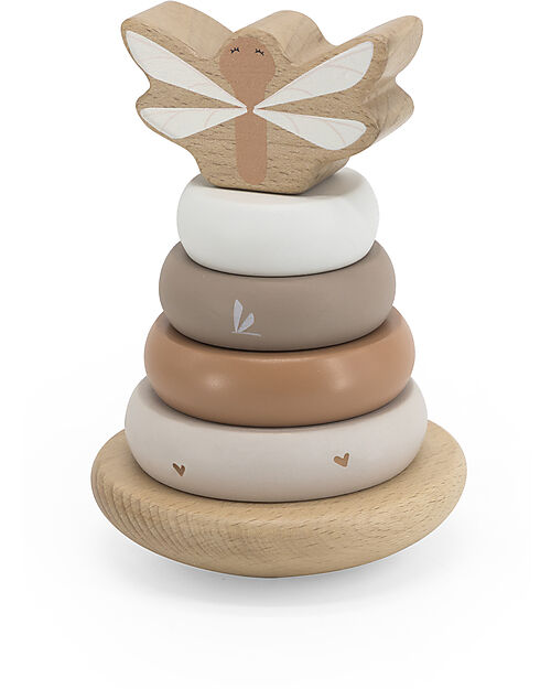 Torre Anelli Impilabili in Legno - Beige - Legno di Faggio Certificato Label Label