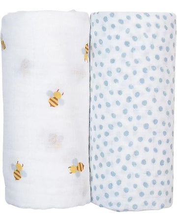 Set di 2 Copertine Swaddle 100 x 100 cm - Bees/Dots - 100% mussola di Lulujo Baby