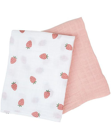 Set di 2 Copertine Swaddle 100 x 100 cm - Strawberries/Pink - 100% mus Lulujo Baby