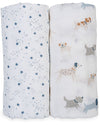 Set di 2 Copertine Swaddle 100 x 100 cm - Puppy Dog/Stars - 100% musso Lulujo Baby