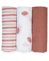 Set di 3 Copertine Swaddle 69 x 69 cm - Fragole - 100% mussola di coto Lulujo Baby