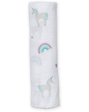Copertina Swaddle 120 x 120 cm, Unicorni - 100% mussola di cotone Lulujo Baby