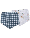 Set di 2 Bavaglini Bandana - Boho - Pesci + a Quadretti Navy - 100% M Lulujo Baby
