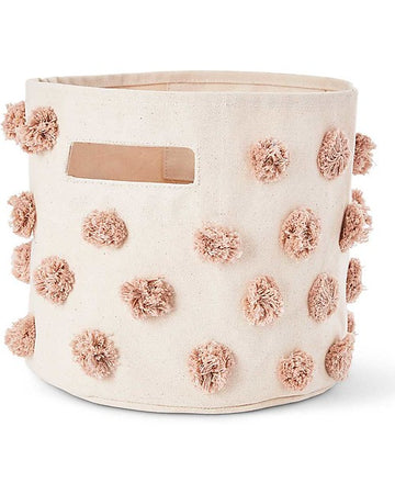 Cesto Portaoggetti - Pom Pom Rosa - 25,5cm x 22,9cm - 100% Cotone Natu Pehr