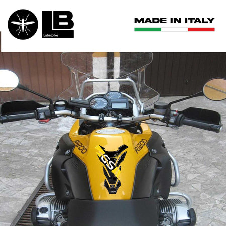 PARASERBATOIO ADESIVI-STICKERS in RESINA 3D per MOTO BMW GS Carbonio-Giallo