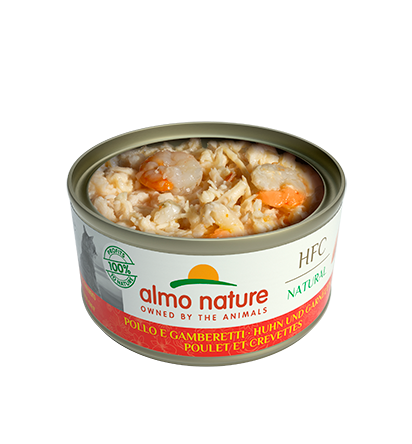 Almo Nature Scatoletta HFC Natural gusto Pollo e Gamberetti per Gatti Adulti