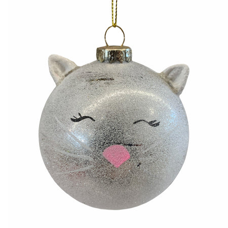 5 Palline "Gatto" per albero di natale in vetro bianco e grigio da Ø 8 cm pendaglio decorato