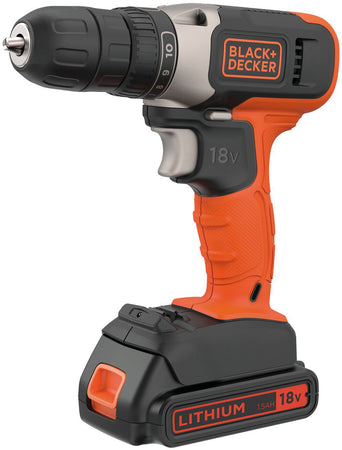 Black+Decker Trapano Avvitatore A Batteria Bcd001C1-Qw 18 V 1 Batteria 1,5 Ah