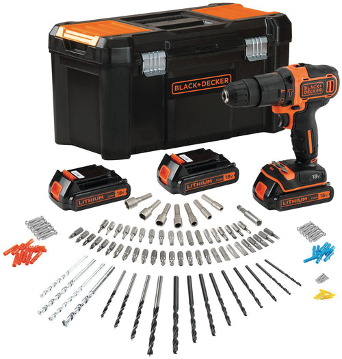 Black+Decker Trapano Avvitatore A Percussione Bdchd181B3A-Qw 18V 3 Batterie 1,5 Ah Valig.+120 Acc.