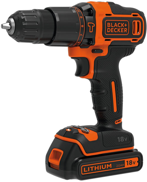 Black+Decker Trapano Avvitatore A Percussione Bdchd18Kb-Qw 18V 2 Batterie 1,5 Ah