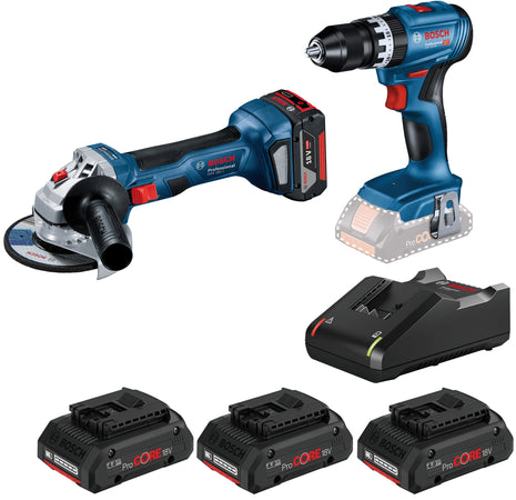Bosch Kit Minismerigliatrice Gws 18V-7 + Trapano Gsb 18V-45 + Set Ricarica
