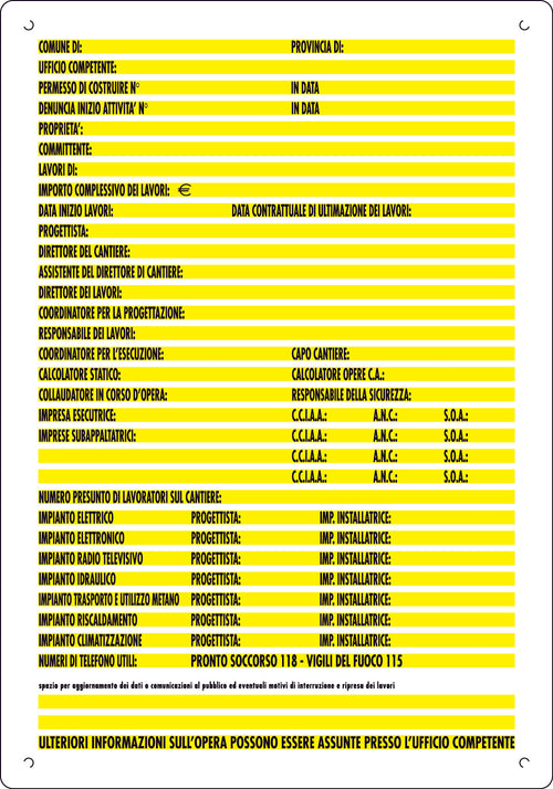 Cartello Segnaletico Concessioni Edili Cm. 60X80