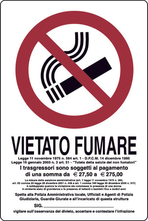 Cartello Segnaletico Vietato Fumare Con Legge Cm. 20X30 10.00 Pz