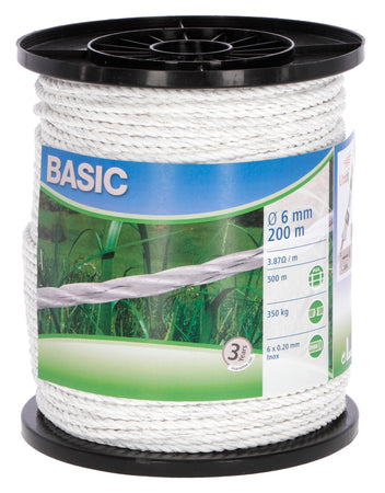 Corda Elettrificata Tondo Per Recinto Basic Bianco Mt. 200 Ø Mm. 6 Fili 6