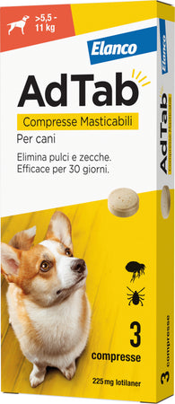 Elanco Antiparassitario Compressa Masticabile Adtab X Cani 5,5÷11 Kg. (Cf. 3 Compr. Da 225 Mg)