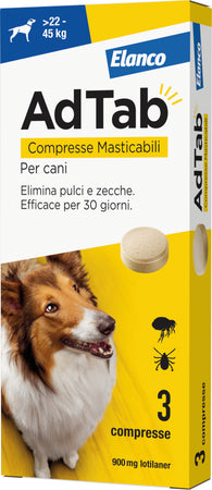 Elanco Antiparassitario Compressa Masticabile Adtab X Cani 22÷45 Kg. (Cf. 3 Compr. Da 900 Mg)
