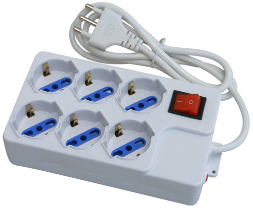 Globex Multipresa Con Interruttore In Blister 6 Posti (3+3) 2P+T 10/16A Schuko