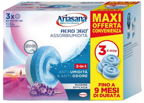 Ricarica Per Deumidificatore Henkel Ariasana Aero 360 Lavanda 3 Pezzi X 450 Gr