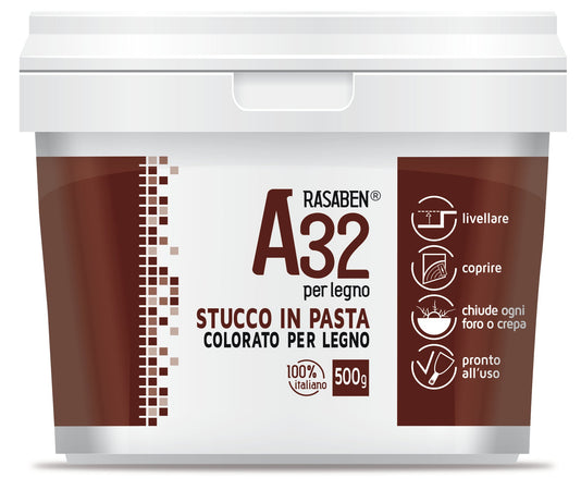 Rasaben Stucco In Pasta Colorato Per Legno A32 Noce Scuro Kg. 0,500 12.00 Pz