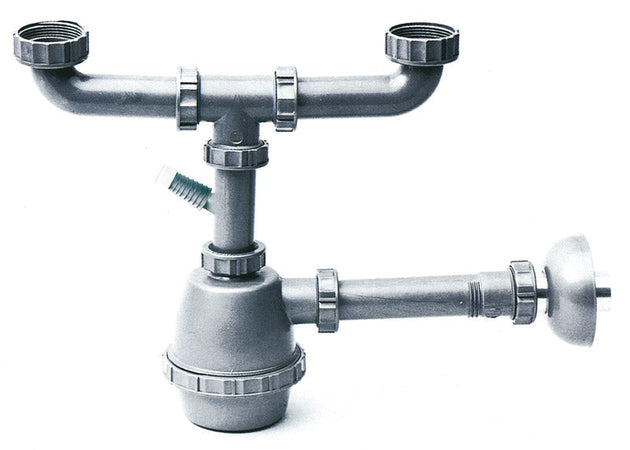 Sifone In Plastica A 2 Vie Con Attacco Lavatrice Senza Pilette Mis. 1.1/2