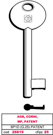 Silca Chiave A Mappa 6P1D (G. Vaz 0) Patent Agb, Corni, Mp, Patent 5.00 Pz