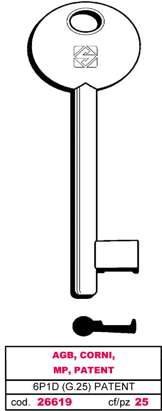 Silca Chiave A Mappa 6P1D (G. Vaz 0) Patent Agb, Corni, Mp, Patent 5.00 Pz