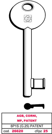 Silca Chiave A Mappa 6P1S (G. Vaz 0) Patent Agb, Corni, Mp, Patent 5.00 Pz