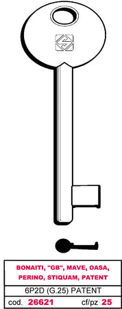 Silca Chiave A Mappa 6P2D (G. Vaz 0) Patent Bonaiti 5.00 Pz