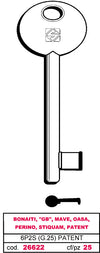 Silca Chiave A Mappa 6P2S (G.Vaz 0) Patent Bonaiti Ottone Lucido 5.00 Pz